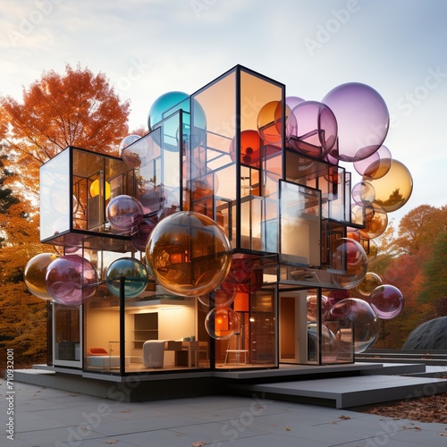 Glass and bubble house with colorful surroundings