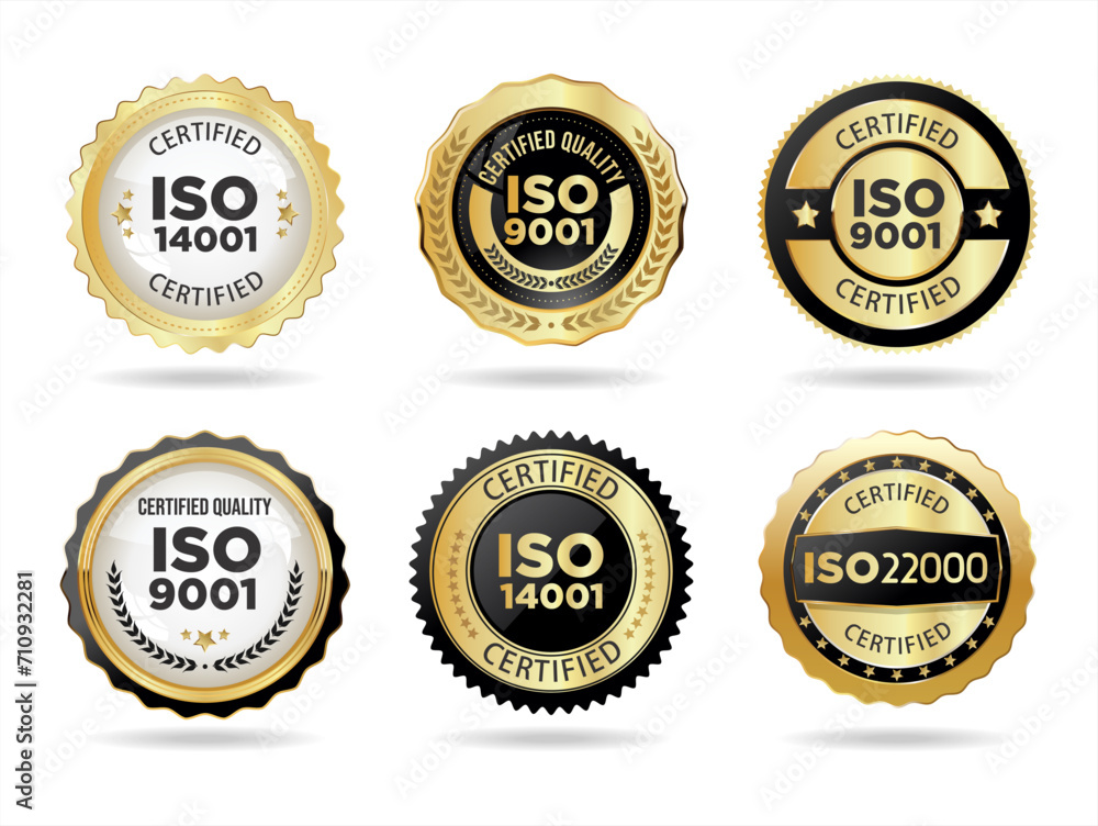 Iso certification golden stamp vector collection