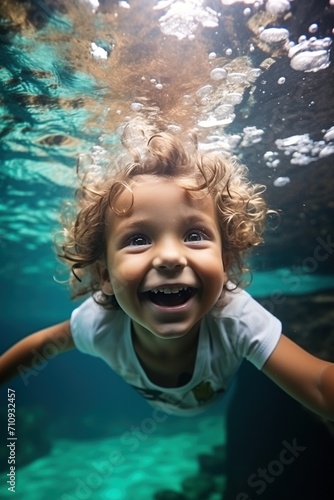 Toddler having fun swimming underwater © duyina1990