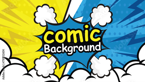 Pop art comic background with flash. Blue and yellow Cartoon background Vector Illustration in trendy style