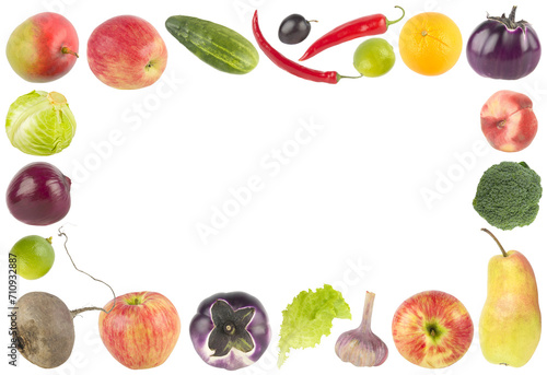 Fruits and vegetables frame isolated on white