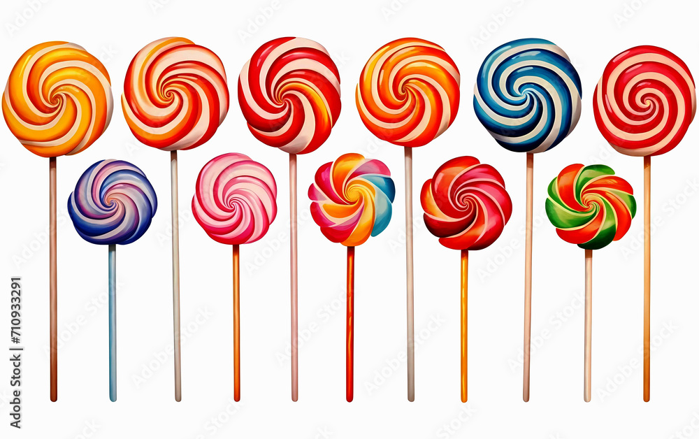 Set of watercolor lollipop sweet candies. cute seamless horizontal pattern with colorful stick candy Set of watercolor lollipop sweet candies. cute seamless horizontal pattern with colorful stick candy