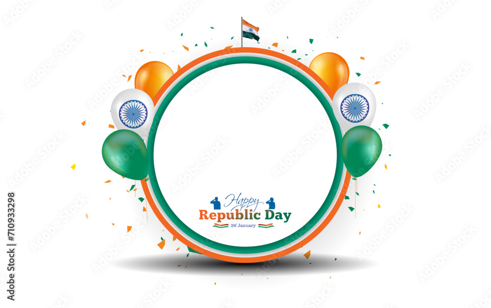 Obraz premium Tricolor frame design for republic day of India. background of confetti indian flag and 26 january freedom celebration Template.