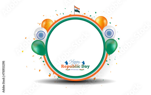 Tricolor frame design for republic day of India. background of confetti indian flag and 26 january freedom celebration Template.