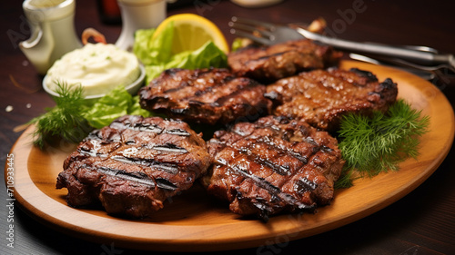 grilled meat with khinkali. Georgian restaurant