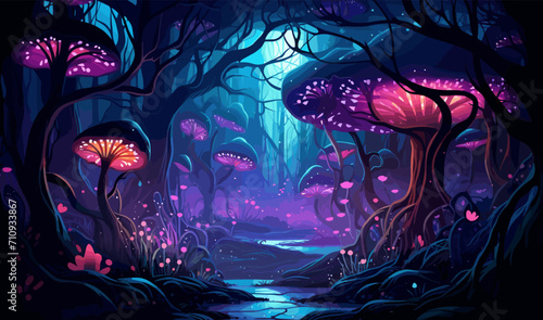 mystical forest with bioluminescent plants vector isolated illustration