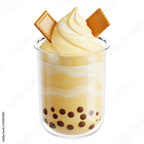 3D Illustration of Bubble Tea with Biscuits