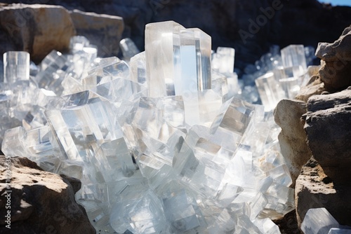 Behold the vastness of a quarry where large diamond crystals command attention, close up