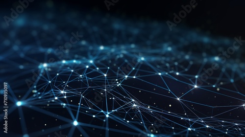 A 3d image of a background that has dots and lines connecting it for network communication. © Akbar