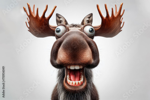 Photo shocked moose with bulging eyes portrait on a white background. ai generative photo