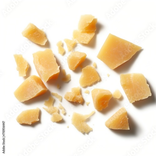 Close-up of a pile of broken pieces of hard cheese
