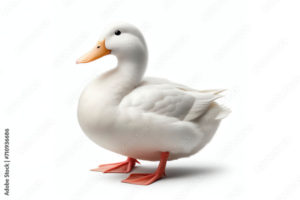 Fototapeta premium White duck isolated on solid white background. ai generative