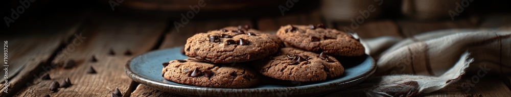 Fototapeta premium Tasty cookies on a plate on table, cozy atmosphere