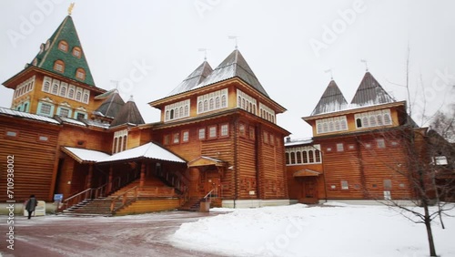 Reconstructed wooden palace of Tsar Alexei Mikhailovich at winter photo