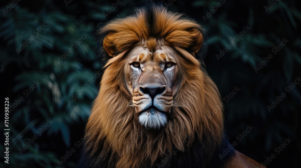 Close-up of Lions Face With Trees in Background