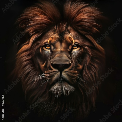 Close-Up of Lions Face on Black Background