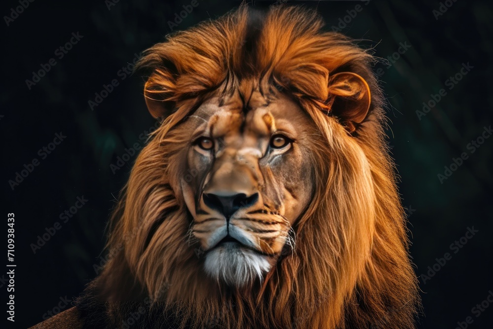 Close-Up of Lion on Black Background
