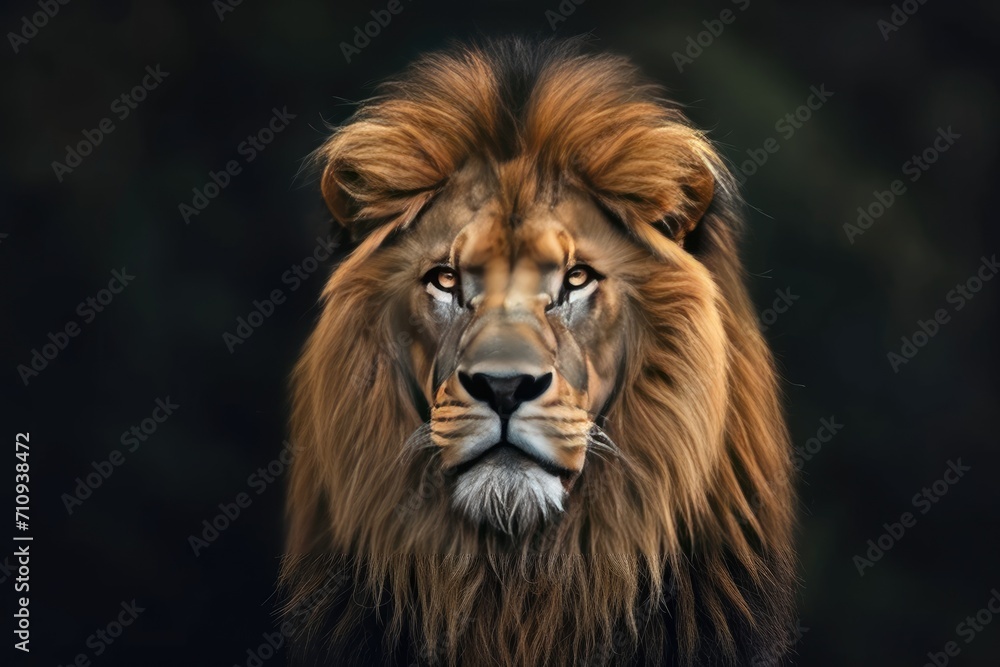 Close-Up of Lions Face on Black Background