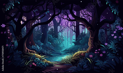 mystical forest with bioluminescent plants vector isolated illustration