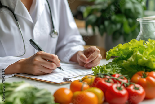 Nutritionist Writing a Healthy Eating Plan with Fresh Vegetables