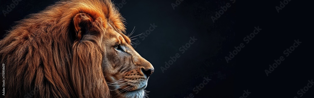 Naklejka premium Lion portrait on dark background