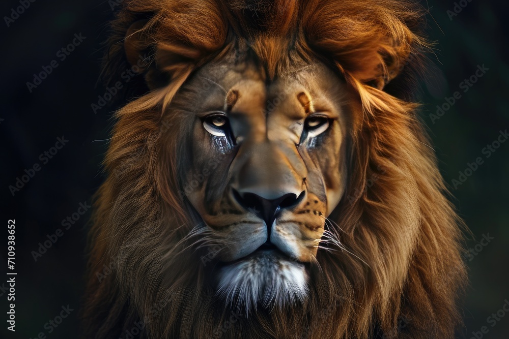 Naklejka premium Lion portrait on dark background