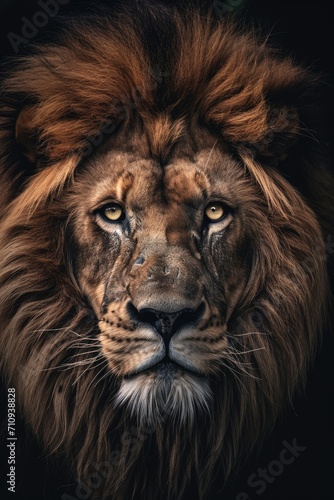 Lion portrait on dark background