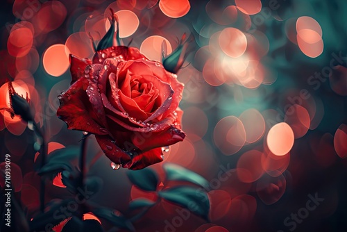 Fototapeta Naklejka Na Ścianę i Meble -  red rose wallpaper on blue background Generative AI