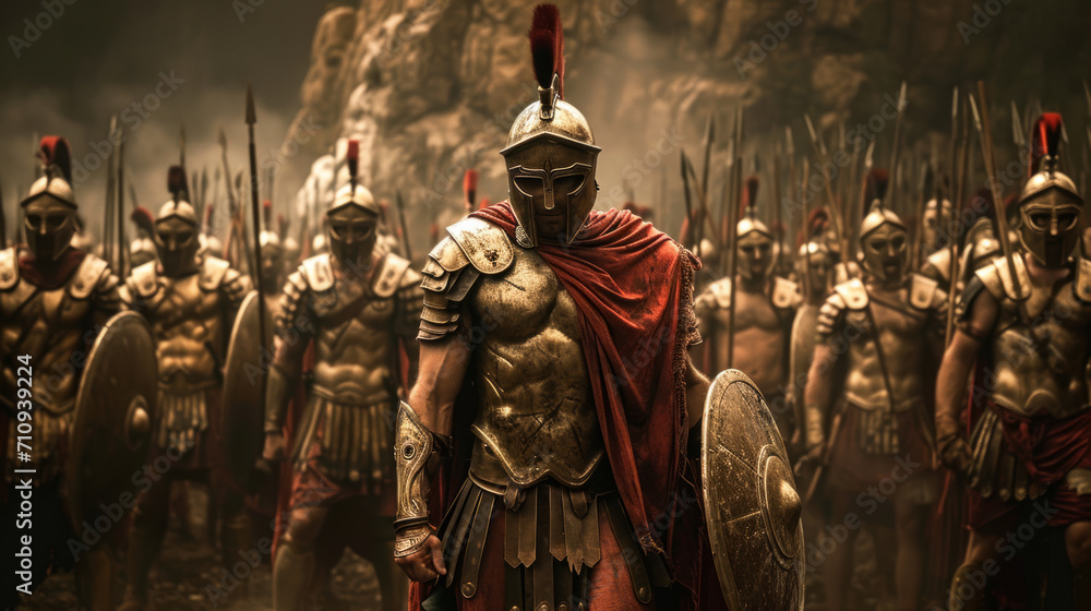 Spartan warriors preparing for war.