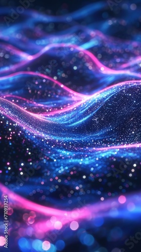 Blue and Pink Wave of Light on Black Background