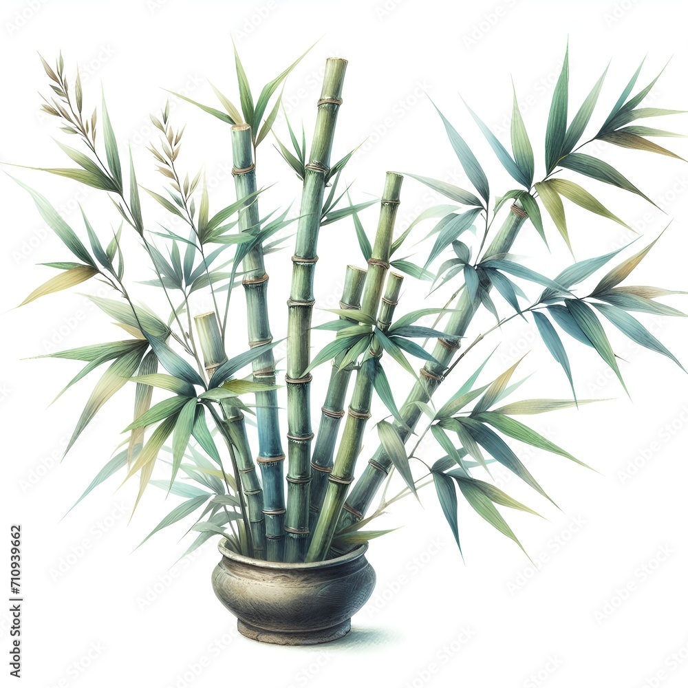 Fototapeta premium Watercolor paint bamboo plant for card decor