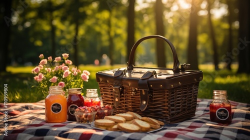 Picnic in the park with a view of the sunset