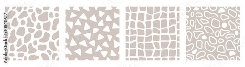 Beige pastel set of seamless patterns, minimalist style. Mid century aesthetic background. Geometric shapes