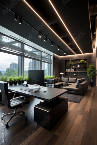 Modern office interior with city view