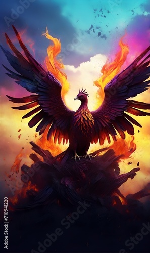 Phoenix, mythological firebird rising from the ashes