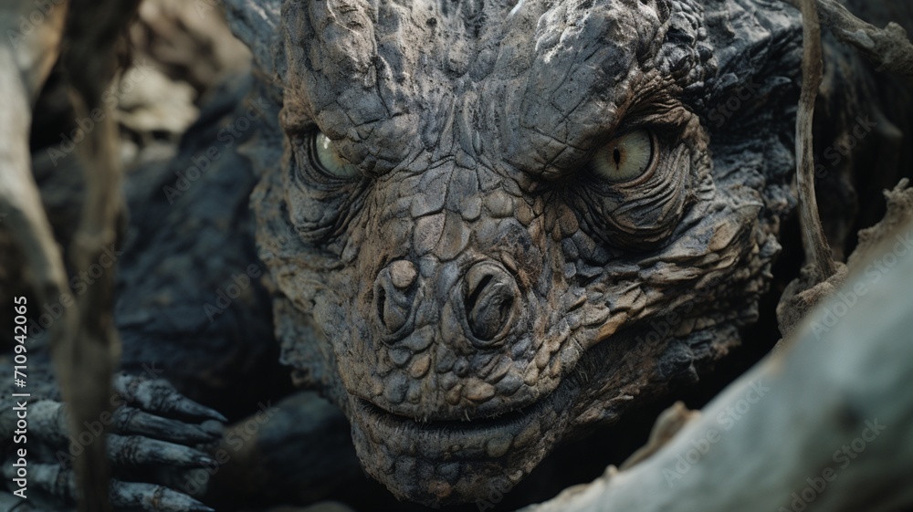 A large lizard blending into the bark of a tree, perfectly camouflaged in the jungle -Generative Ai A large lizard blending into the bark of a tree, perfectly camouflaged in the jungle -Generative Ai