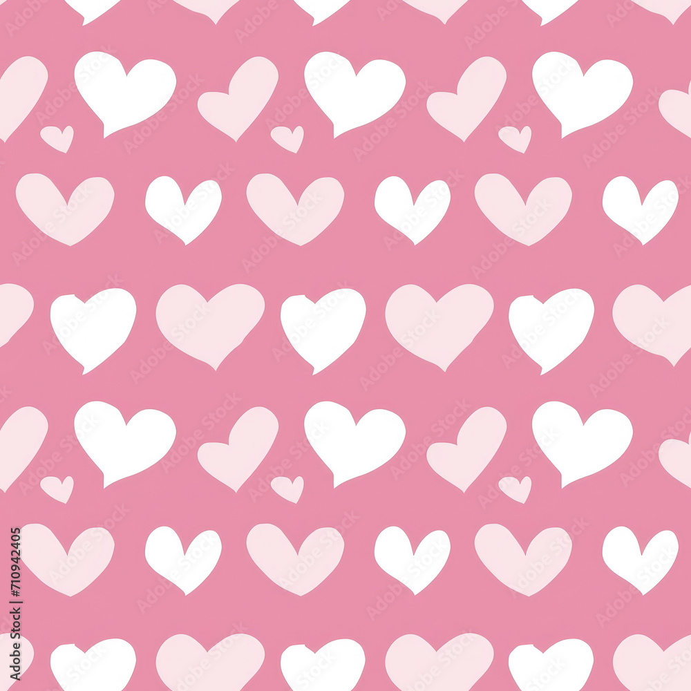 Illustration of simple white hearts on light pink background, pattern