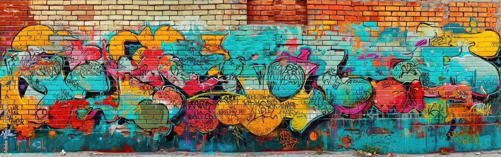 Obraz premium Colorful Graffiti Adorning a Brick Wall