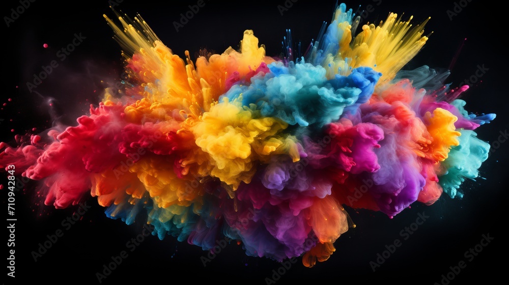 A dark background is highlighted by the splattering of high-color powder. A dark background is highlighted by the splattering of high-color powder.