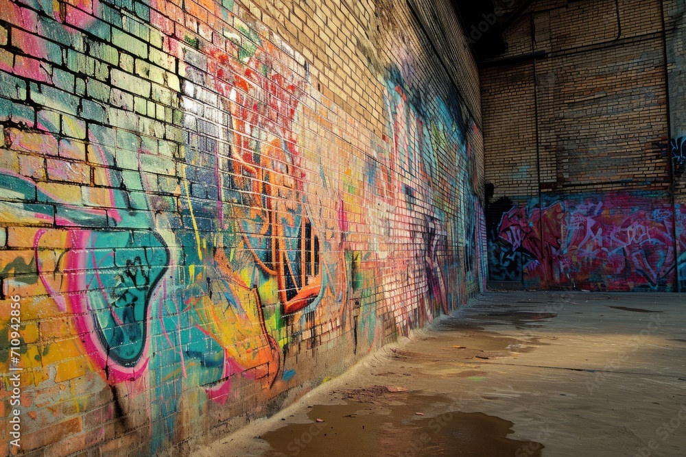 Colorful Graffiti Adorns a Brick Wall
