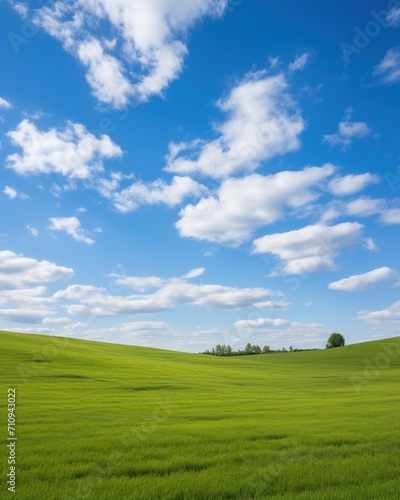 Green rolling hills under blue sky and white clouds © duyina1990