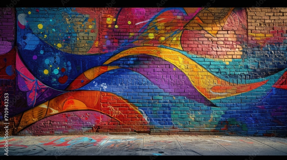 Fototapeta premium Wall with colorful graffiti in a brick building