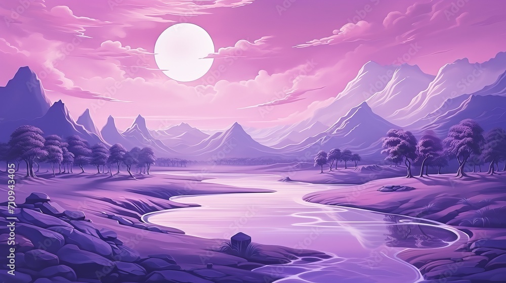 A landscape that is both dreamy and surreal in purple tones