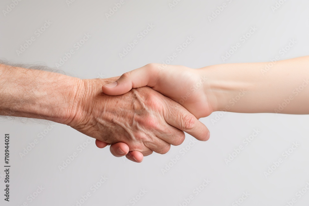 Hands of senior man and adult on white background Hands of senior man and adult on white background