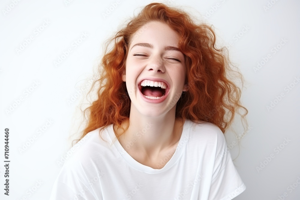 Young laughing woman on white background Young laughing woman on white background