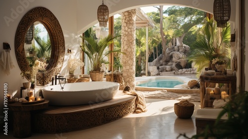 Bathroom With Tropical Oasis Pool View