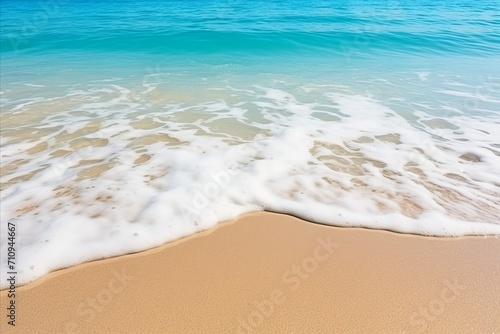 Soothing Beach Scene. Close-Up of Soft Ocean Wave on Sandy Shore, Natures Serene Beauty