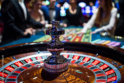 Attractive multinational companies take a chance and place bets on the roulette wheel in a casino.  photo