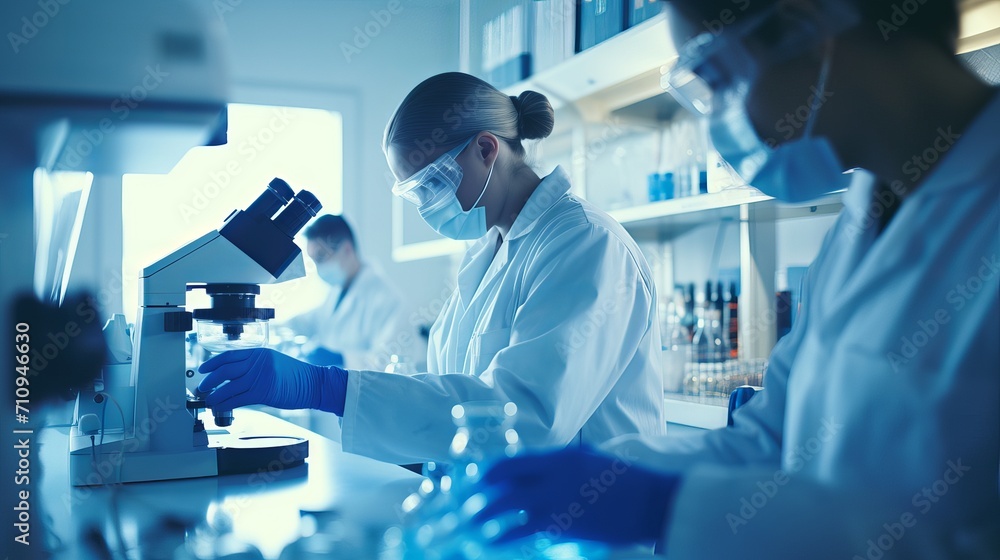 Pharmacology is being researched by a group of scientists in a hospital laboratory with state-of-the-art equipment. Pharmacology is being researched by a group of scientists in a hospital laboratory with state-of-the-art equipment.