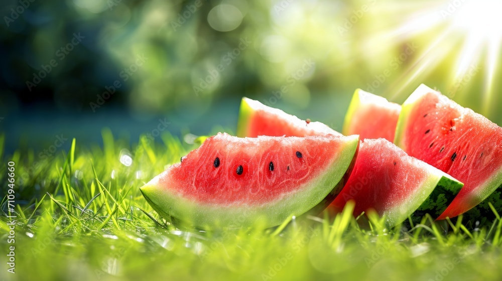 Slices of Watermelon on Sunlit Grass Slices of Watermelon on Sunlit Grass